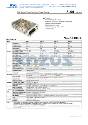 S-60-15 datasheet - 60W Single Output Switching Power Supply