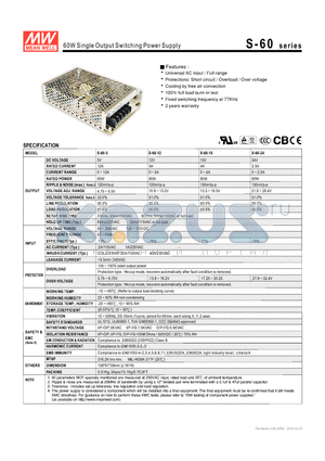 S-60-5 datasheet - 60W Single Output Switching Power Supply