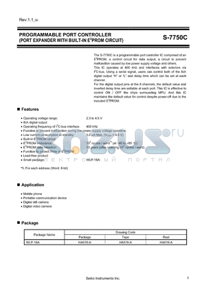 S-7750C00XX-HCT1 datasheet - PROGRAMMABLE PORT CONTROLLER (PORT EXPANDER WITH BUILT-IN E2PROM CIRCUIT)