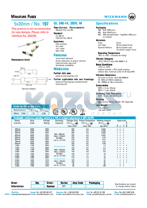 UL248-14 datasheet - MINIATURE FUSES - 5x20mm