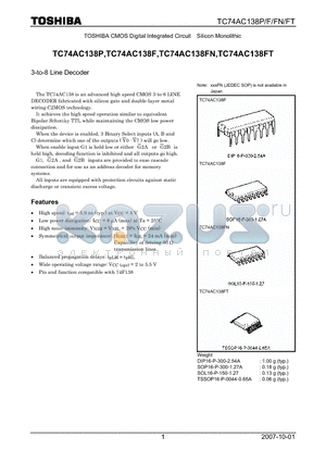 TC74AC138P datasheet - CMOS Digital Integrated Circuit Silicon Monolithic 3-to-8 Line Decoder