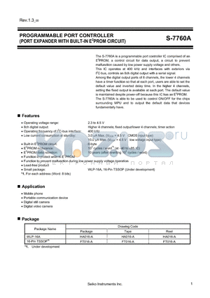 S-7760A10XX-TCT1G datasheet - PROGRAMMABLE PORT CONTROLLER (PORT EXPANDER WITH BUILT-IN E2PROM CIRCUIT)