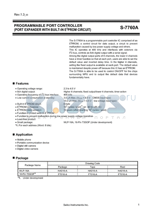 S-7760A13XX-HCT1 datasheet - PROGRAMMABLE PORT CONTROLLER (PORT EXPANDER WITH BUILT-IN E2PROM CIRCUIT)