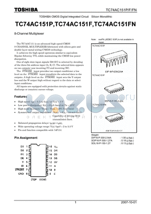 TC74AC151P datasheet - CMOS Digital Integrated Circuit Silicon Monolithic 8-Channel Multiplexer