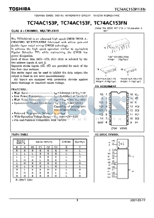 TC74AC153P datasheet - DUAL 4-CHANNEL MULTIPLEXER