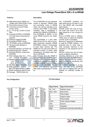 UL634H256SC35 datasheet - LOW VOLTAGE POWERSTORE 32K X 8 NVSRAM