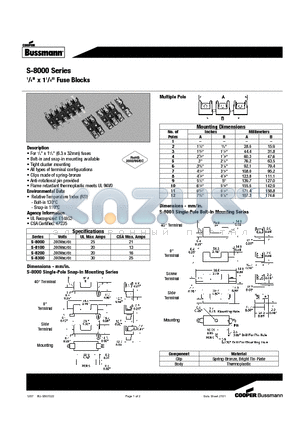 S-8000 datasheet - 1/4 x 11/4 Fuse Blocks