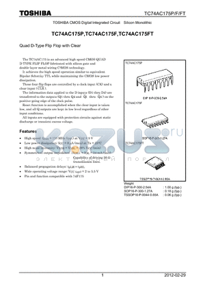 TC74AC175FT_12 datasheet - Quad D-Type Flip Flop with Clear