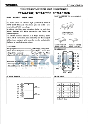 TC74AC20FN datasheet - CMOS DIGITAL INTEGRATED CIRCUIT SILICON MONOLITHIC