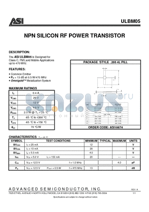 ULBM05 datasheet - NPN SILICON RF POWER TRANSISTOR