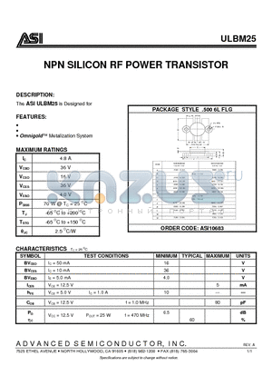 ULBM25 datasheet - NPN SILICON RF POWER TRANSISTOR