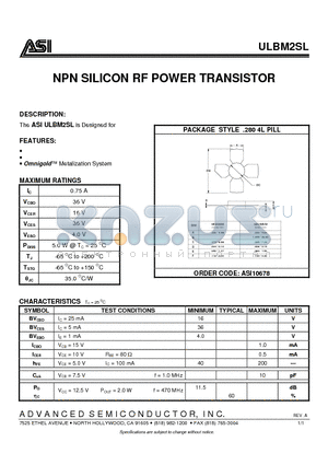 ULBM2SL datasheet - NPN SILICON RF POWER TRANSISTOR