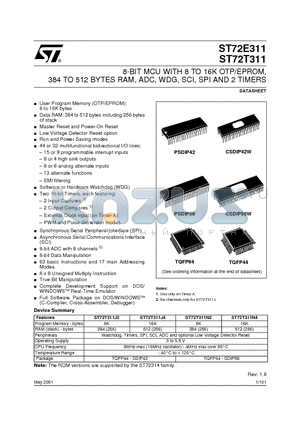 ST72T311J4T6S datasheet - 8-BIT MCU WITH 8 TO 16K OTP/EPROM, 384 TO 512 BYTES RAM, ADC, WDG, SCI, SPI AND 2 TIMERS