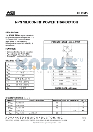 ULBM5 datasheet - NPN SILICON RF POWER TRANSISTOR