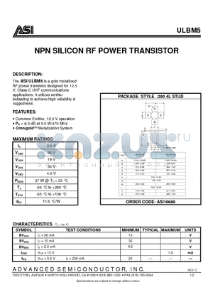 ULBM5_07 datasheet - NPN SILICON RF POWER TRANSISTOR