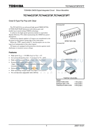 TC74AC273F datasheet - CMOS Digital Integrated Circuit Silicon Monolithic Octal D-Type Flip Flop with Clear