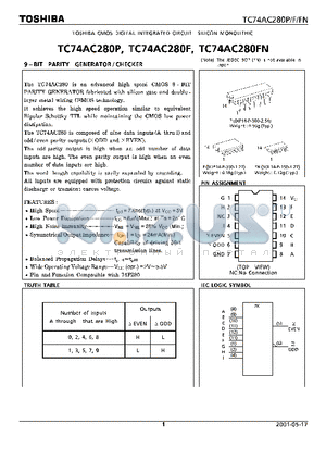 TC74AC280FN datasheet - 9 - BIT PARITY GENERATOR CHECKER