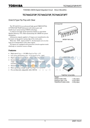 TC74AC273P_07 datasheet - CMOS Digital Integrated Circuit Silicon Monolithic Octal D-Type Flip Flop with Clear