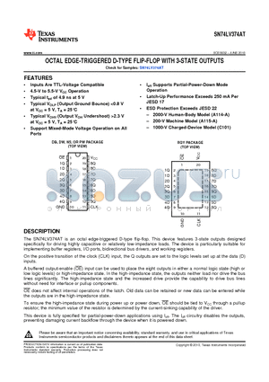 SN74LV374ATDB datasheet - OCTAL EDGE-TRIGGERED D-TYPE FLIP-FLOP WITH 3-STATE OUTPUTS