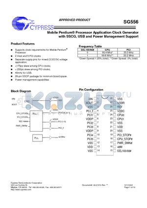 SG556 datasheet - Mobile PentiumR Processor Application Clock Generator