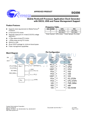 SG556BYB datasheet - Mobile PentiumR Processor Application Clock Generator