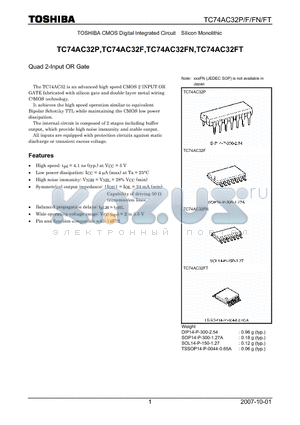 TC74AC32FN datasheet - CMOS Digital Integrated Circuit Silicon Monolithic Quad 2-Input OR Gate