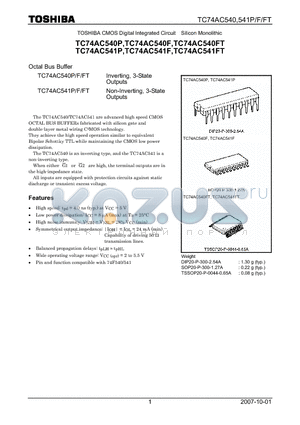 TC74AC540FT datasheet - CMOS Digital Integrated Circuit Silicon Monolithic Octal Bus Buffer