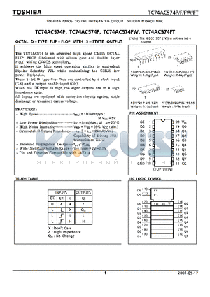 TC74AC574FT datasheet - OCTAL D - TYPE FLIP - FLOP WITH 3 STATE OUTPUT