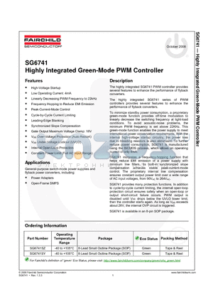 SG6741 datasheet - Highly Integrated Green-Mode PWM Controller