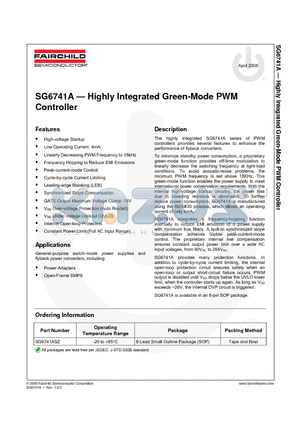 SG6741A datasheet - Highly Integrated Green-Mode PWM Controller