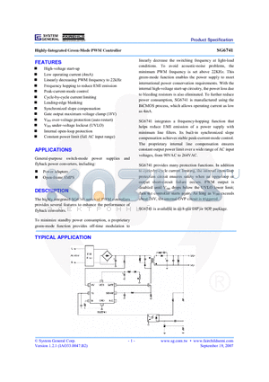 SG6741 datasheet - Highly-Integrated Green-Mode PWM Controller