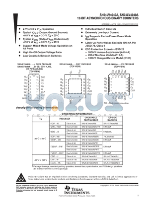 SN74LV4040ADRE4 datasheet - 12-BIT ASYNCHRONOUS BIARY COUNTERS