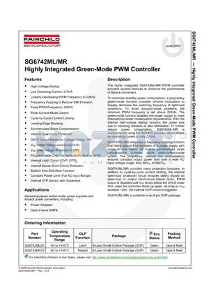 SG6742MR datasheet - Highly Integrated Green-Mode PWM Controller