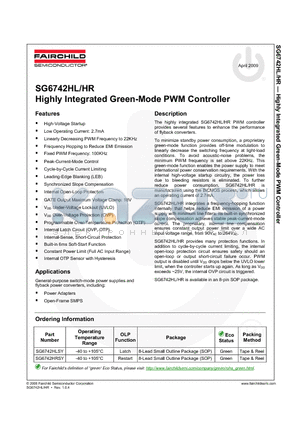 SG6742HRSY datasheet - Highly Integrated Green-Mode PWM Controller