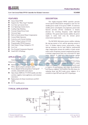 SG6848T datasheet - Low Cost Green-Mode PWM Controller for Flyback Converters