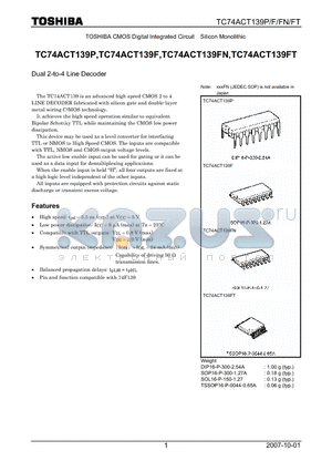 TC74ACT139FN_07 datasheet - CMOS Digital Integrated Circuit Silicon Monolithic Dual 2-to-4 Line Decoder