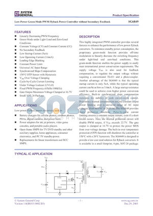 SG6849-100D datasheet - Low-Power Green-Mode PWM Flyback Power Controller without Secondary Feedback