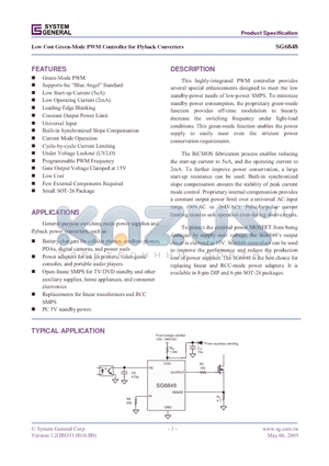 SG6848 datasheet - Low Cost Green-Mode PWM Controller for Flyback Converters