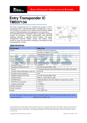 TMS37134 datasheet - Entry Transponder IC