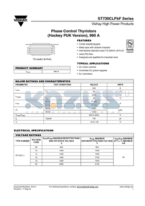 ST730C20L3LPBF datasheet - Phase Control Thyristors (Hockey PUK Version), 990 A