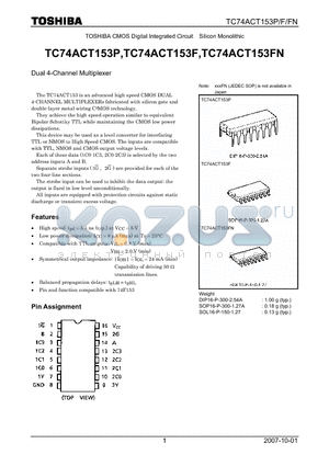 TC74ACT153F_07 datasheet - CMOS Digital Integrated Circuit Silicon Monolithic Dual 4-Channel Multiplexer
