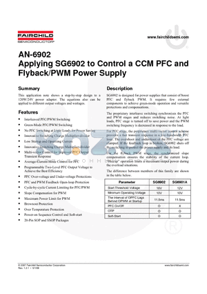 SG6901A datasheet - Control a CCM PFC and Flyback/PWM Power Supply