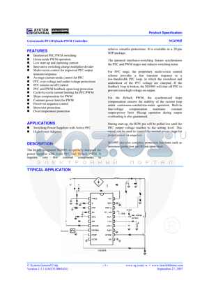 SG6905SZ datasheet - Green mode PFC/Flyback-PWM Controller