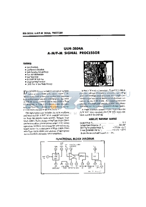 ULN-3804A datasheet - A-M / F-M SIGNAL PROCESSOR