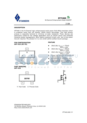 ST7400 datasheet - ST7400 is the N-Channel logic enhancement mode power field effect transistor which is produced using high cell density, DMOS trench technology.