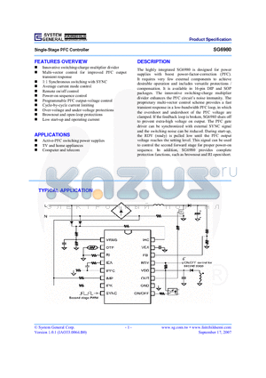 SG6980 datasheet - Single-Stage PFC Controller