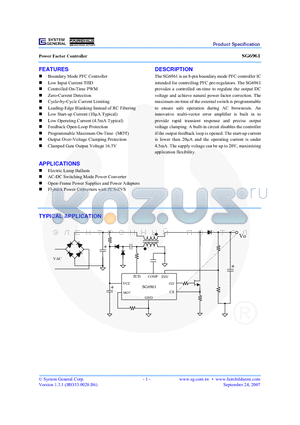 SG6961 datasheet - Power Factor Controller