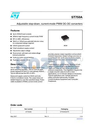 ST750ACDTR datasheet - Adjustable step-down, current-mode PWM DC-DC converters