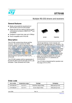 ST75185 datasheet - Multiple RS-232 drivers and receivers