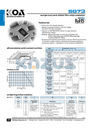 SG73 datasheet - surge current thick filmchip resistor